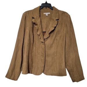 JM Collection Light Brown Double Button Ruffle Collar Blazer Jacket Women's 14P